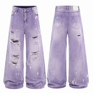 Jeans de Mezclilla para Hombre, Corte Ancho, Desgastados, Cintura Alta, Ajuste Holgado, Estilo Casual de Primavera - Product Image 4