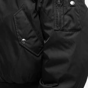 Men's Black Bomber <b>Jacket</b> Solid Color Zipper Closure Stand Collar Casual Windproof Polyester Wadding Autumn Wear - Product Image 4