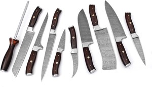Ensemble de couteaux de chef en acier Damas, manches en bois, 10 pièces, ambidextres, durables, tranchants, faits à la main, couteaux de cuisine professionnels - Product Image 2