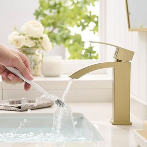 Rubinetto Moderno Monocomando per Bagno, Finitura Oro Spazzolato, Rubinetto Monoforo per Lavabo, Rubinetto Monocomando per Mobile Bagno - Product Image 4