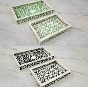 Bandeja de Servir Rectangular de Alta Calidad Hecha a Mano con Diseño Floral e Incrustaciones de Madreperla, Duradera, para Ensaladas, Frutas, Verduras, Hogar y Hotel - Product Image 1