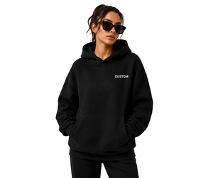 Sweat à capuche noir surdimensionné pour femme avec impression personnalisée sur le devant, en molleton, coupe classique, pour l'automne - Product Image 1