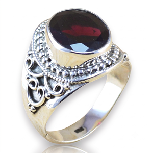 925 Sterling <b>Silver</b> Oval Cut Bezel Set Natural Red <b>Garnet</b> Gemstone Statement <b>Ring</b> Custom Handmade Everyday Wear <b>Rings</b> Wholesale - Product Image 1
