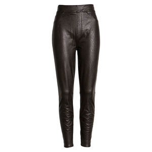Pantalones de Cuero para Mujer, Cintura Alta Elástica, Estilo Hip Hop, Cuero Genuino Negro, Ropa de Moda de Invierno, Ajuste Cómodo - Product Image 1