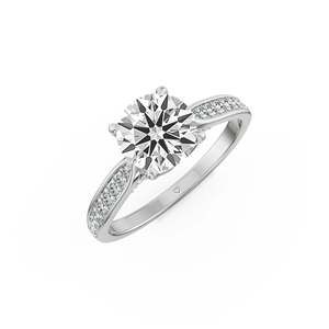 Anillo de Compromiso Solitario Clásico para Mujer con Moissanita de Corte Brillante Redondo y Acento Pavé, Chapado en Oro sobre Plata 925, Anillo de Boda - Product Image 5