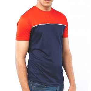 Camiseta Deportiva de Manga Corta para Hombre, Cuello Redondo, Estampado Animal, Bloques de Color, Transpirable, Talla Grande, en Naranja y Azul Marino - Product Image 2