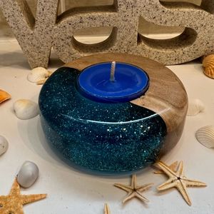 Custom Size Wooden and Epoxy Resin Candle <b>Holder</b> for Wholesale & Export Market Standard Quality Metal Wood Tea Light - Product Image 1