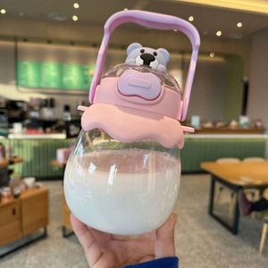 Gobelet en plastique double usage de 1300 ml, mignon, pour enfants et étudiants, avec paille et poignée - Product Image 3