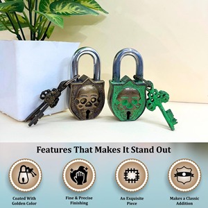 Brass <b>Padlock</b> With Tough Lock System Vintage Design Outdoor Conditions Skull Lock Wholesale Durable <b>Padlock</b> Strong with Keys - Product Image 4