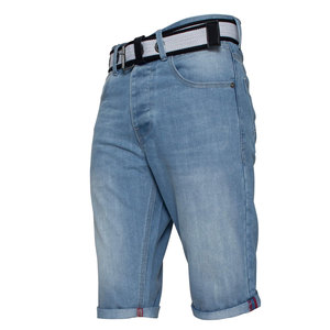 <b>mens</b> distressed denim shorts slim fit light blue wash vintage rolled hem webbing belt cargo denim shorts designer casual clothes - Product Image 1