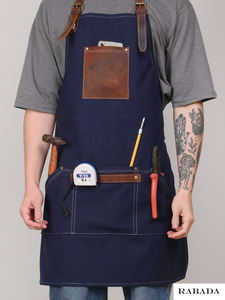 High Quality Custom Unisex Comfortable <b>Leather</b> Strap Washed Cotton Canvas <b>Tool</b> <b>Work</b> Kitchen Cooking Baking Chef Aprons - Product Image 2