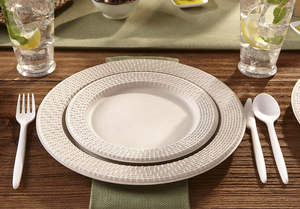 จานกระดาษแบบใช้แล้วทิ้ง ปราศจากสาร PFAS ขนาด 9-10 นิ้ว ทำจากเยื่อชานอ้อย ลายนูน ย่อยสลายได้ทางชีวภาพ แข็งแรงทนทาน บรรจุ 200 ชิ้น - Product Image 5