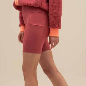 Shorts de sport pour femmes à taille haute, couleur unie, avec poches, respirants, taille élastique, en tissu tricoté, spandex et nylon - Product Image 2