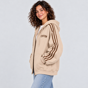 Custom Logo Hooded Sweatshirt Multi Stripe Full Zip Up Jacket Heavyweight <b>Fleece</b> <b>Women</b> Oversized <b>Top</b> Selling Streetwear Hoodie - Product Image 3