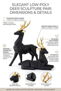 Figuras de ciervos negros con astas doradas en poses de pie y acostadas, estatuas decorativas para encimeras y mesas. - Product Image 6