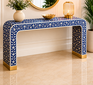 Console de style bohème avec incrustations en os, table décorative pour entrée, bureau de luxe, meuble d'appoint pour couloir, décoration de salon - Product Image 4