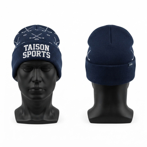 TAISON SPORTS Unisex 300 GSM Premium <b>Wool</b> Ice Hockey <b>Beanie</b> Cap Double Layer Rib Knit Winter <b>Hat</b> Custom Embroidered Sports Team - Product Image 1