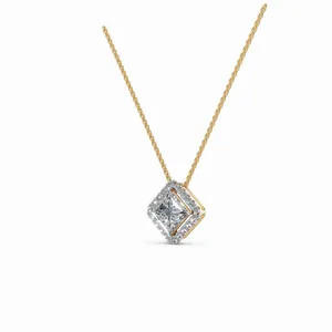 Pendentif Diamant Éternel Halo en Or Jaune 18 carats, Tailles Ronde et Princesse, pour Femme, Collier de Fiançailles, Mariage et Soirée - Product Image 2