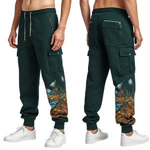 Pantalon de luxe pour homme, style forestier, avec motif graphique brodé de qualité supérieure et construction en coton épais - Product Image 2
