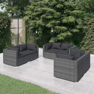 Ensemble de salon de jardin en rotin PE gris avec structure en acier thermolaqué et tissu polyester durable - Product Image 1