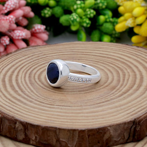 925 Sterling <b>Silver</b> Round cut Blue Sapphire Pave cz gemstone <b>Ring</b> for <b>Men</b> Trendy Style Gift Everyday Wear Jewelry - Product Image 3