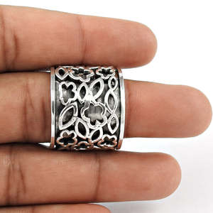 Anillo de Plata de Ley 925 Hecho a Mano, Pulido, Moderno, Personalizado, de Banda Ancha, Estilo Étnico, con Patrón Hueco - Product Image 2