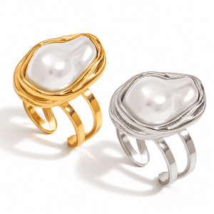 Bague ajustable en acier inoxydable avec perle pour femme - Product Image 1