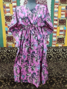 Handmade Cotton Pink <b>Kaftan</b> Maxi <b>Dress</b> for <b>Women</b> V-neck Loose Fit Breathable Natural Waistline Plus Size Beachwear Bridesmaid - Product Image 5