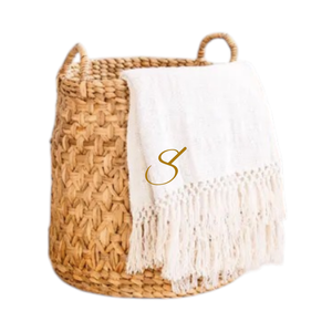 Round Woven Laundry Basket – Boho Plant Basket – Laundry <b>Hamper</b> Brown – <b>Large</b> Basket Made of Water Hyacinth RAJA - Product Image 2