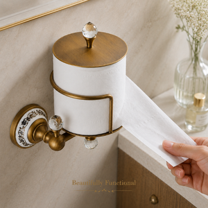 Antique Brass Toilet Paper Holder with Lid Wall Mounted Bathroom Tissue Holder Vintage Decorative Bathroom Hardware <b>Crystal</b> <b>Knob</b> - Product Image 2
