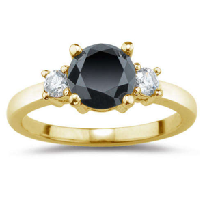 Anillo de Diamantes Negros y Blancos Redondos Reales |   Anillo de Oro con Tres Piedras, Elegante para Uso Diario, Joyería Fina, Regalo para Mujer, Estilo Clásico - Product Image 4