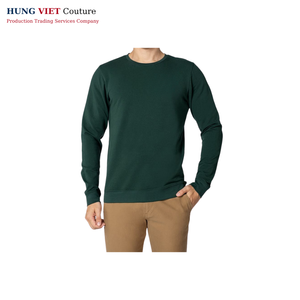 Jersey de punto grueso de manga larga de algodón de peso pesado verde oliva informal relajado - Product Image 4