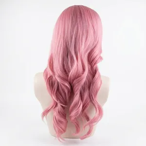 Long Ombre Pink <b>Wavy</b> Human Hair <b>Wig</b> Full Lace Front Natural Look Unprocessed Hair Extension Women's Fashion <b>Wig</b> - Product Image 3