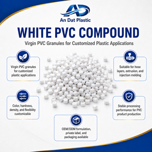 Gránulos de PVC Blanco de Vietnam AD K-W50 para Perfiles Plásticos Extruidos, Dureza Personalizada, Plástico An Dat con OEM/ODM/Empaque - Product Image 1