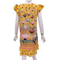 Camisón hasta la rodilla de manga corta con cuello redondo para mujer Chrysanta. Tela 100% Rayón, Suave, Transpirable, Lisa, con Estampado Batik, Estilo Vintage