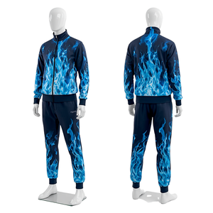 Conjunto Deportivo Unisex con Estampado de Llama Azul, Cuello Alto, Transpirable, Ligero, de Poliéster/Algodón, Corte Holgado, para Verano - Product Image 3