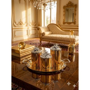Top Seller Gold Plated Luxury Hand Hammered Steel <b>Canister</b> <b>Set</b> Of 3 With Silver Butterflies Lids For Spice Storage Kitchen Decor - Product Image 1