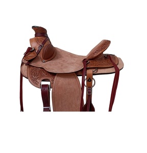Selle de cheval western en cuir brun brut DD, sculptée à motifs floraux, siège rigide, quincaillerie en plastique et acier inoxydable, 10-18 - Product Image 2