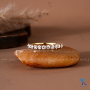 14K Yellow Gold Round Lab Grown Diamond Half Eternity Wedding Band Stackable Shared Prong Anniversary Ring For Women Bridal - Product Image 1