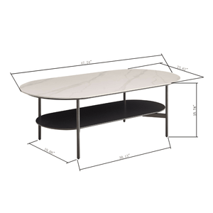 Tavolino da Caffè in Ceramica Bianca e Marrone a Doppio Strato con Finitura in MDF per Soggiorno - Product Image 5