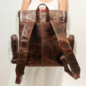 LW Sac à dos pour femmes en cuir de vache véritable Style bohème rock isolé Sac pour ordinateur portable PVC Sac à bandoulière résistant à l'eau - Product Image 2