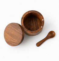 Boîte à sel en bois d'acacia naturel, écologique, sans danger pour les aliments, avec couvercle pivotant et cuillère, finition mate lisse, capacité 201-300 ml