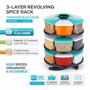 <b>Kitchen</b> <b>Spice</b> <b>Rack</b> Organizer Rotatable Design | Space Saving 360° Rotating <b>Spice</b> <b>Rack</b> with Airtight Containers - Product Image 6