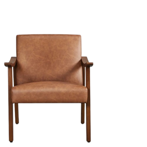 Fauteuil d'appoint moderne du milieu du siècle, en similicuir, avec structure en bois, fauteuil marron clair, meubles de salon. - Product Image 2