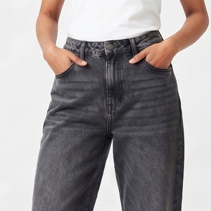 Pantalon en jean taille haute délavé coupe large pour femme, longueur intégrale, style décontracté, pyjama, style américain - Product Image 4