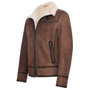 Chaqueta de moto de cuero genuino marrón con cuello de piel, manga larga, cálida para invierno, ropa exterior informal - Product Image 5