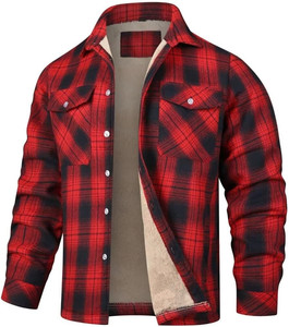 Vestes d'hiver en flanelle de coton pour hommes, style patchwork à carreaux, décontractées, avec fermeture éclair, doublure polaire, en toile, streetwear, manteaux de travail, vêtements d'extérieur - Product Image 3