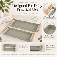 Ensemble de 2 plateaux décoratifs en métal avec poignées tressées, design rectangulaire long, pour table basse, bougies et décoration intérieure