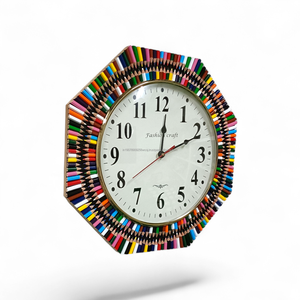 Belle horloge murale artisanale en crayons de couleur pour la décoration de la maison, horloge murale en bois moderne pour le salon et la décoration murale - Product Image 2