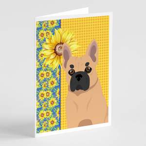 Summer Sunflowers <b>and</b> Fawn French Bulldog Whimsical A7 Size 5x7 Pack 8 Blank <b>Note</b> <b>Cards</b> with Envelopes for <b>Greetings</b> - Product Image 1